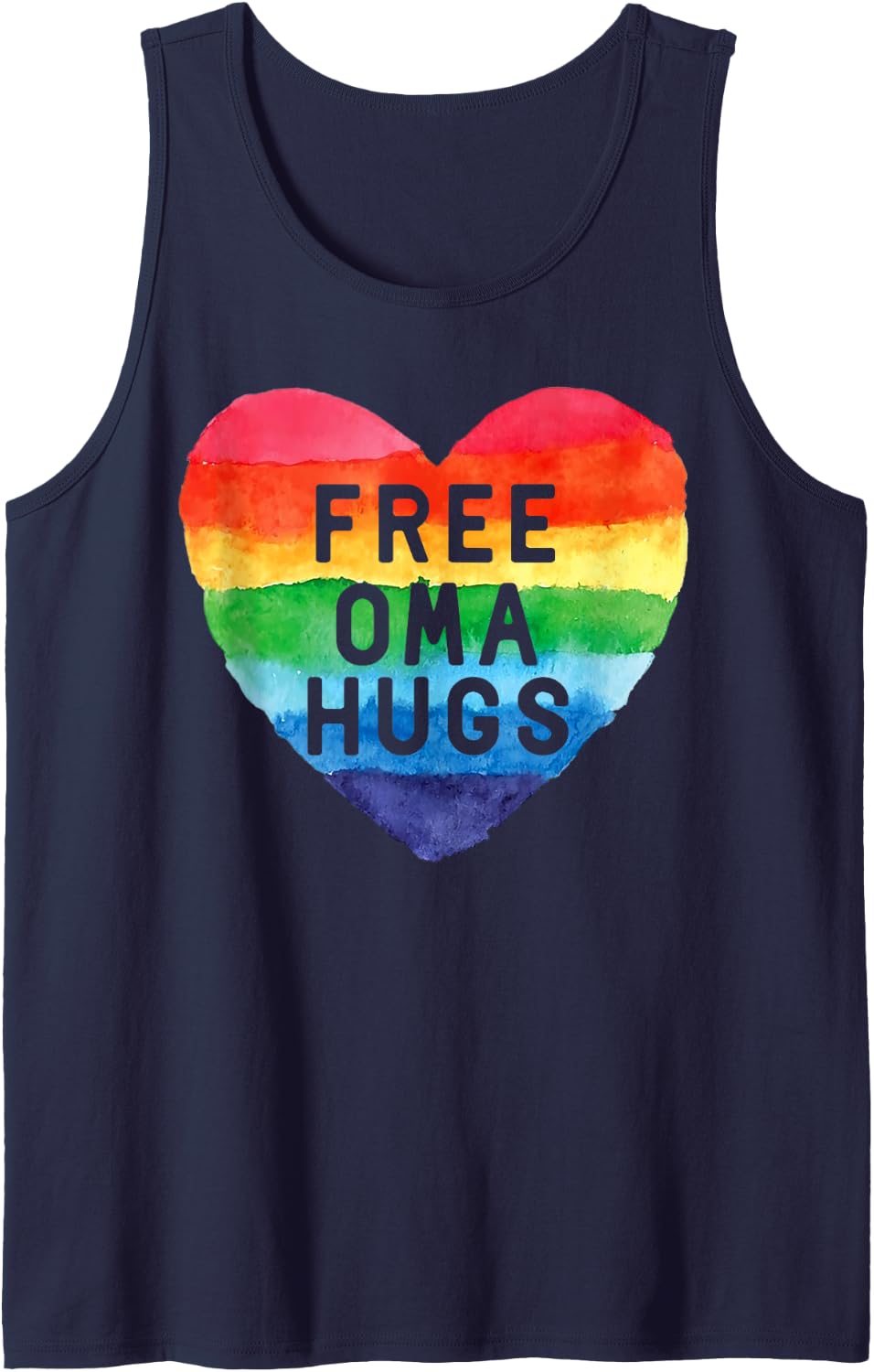 Free Oma Hugs LGBT Flag Sleeveless Tank Top - Navy Blue