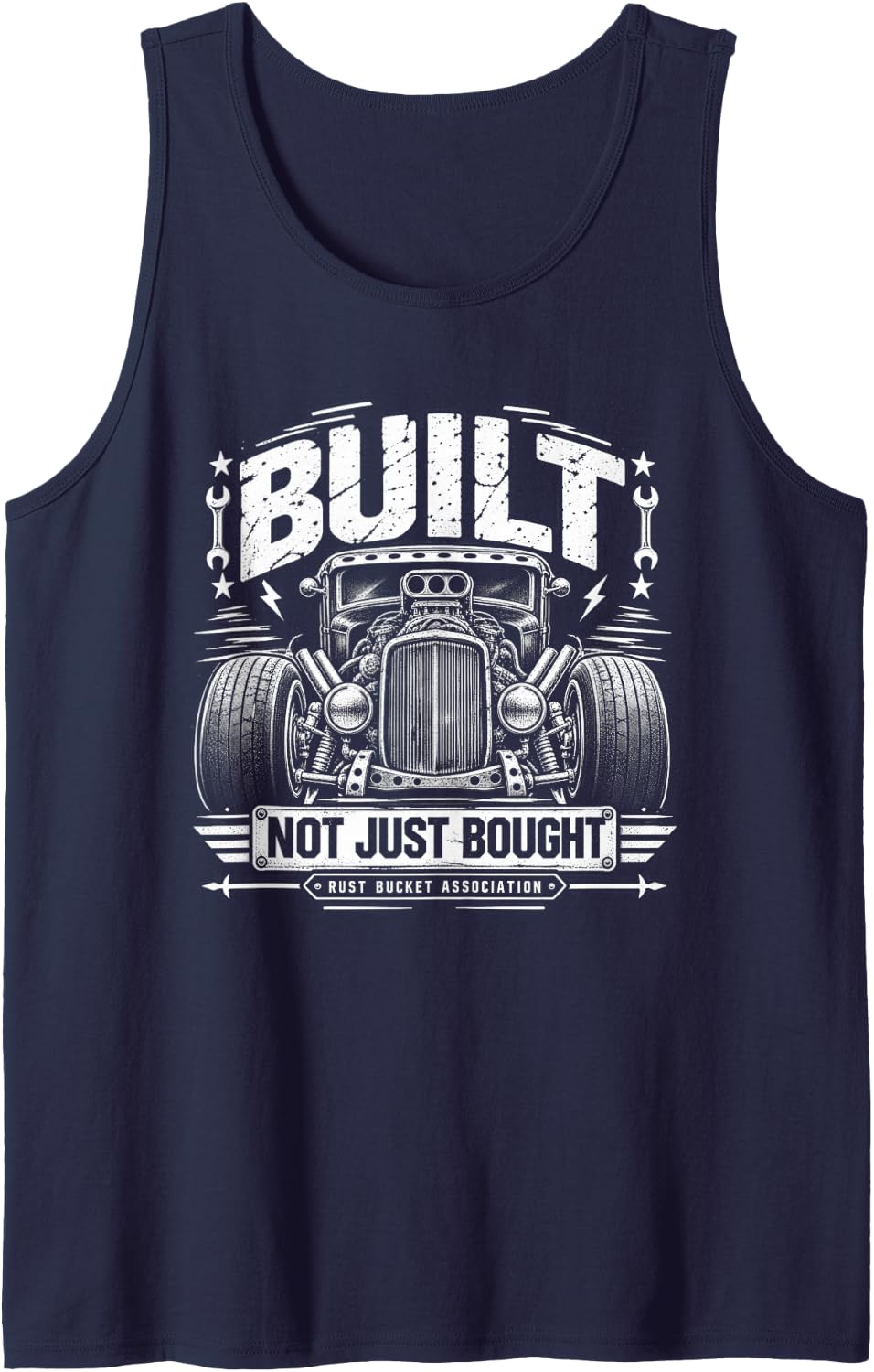 Built Not Just Bought Mechanic Rat Rod Car Dad Guy Father Sleeveless Tank Top - Navy Blue