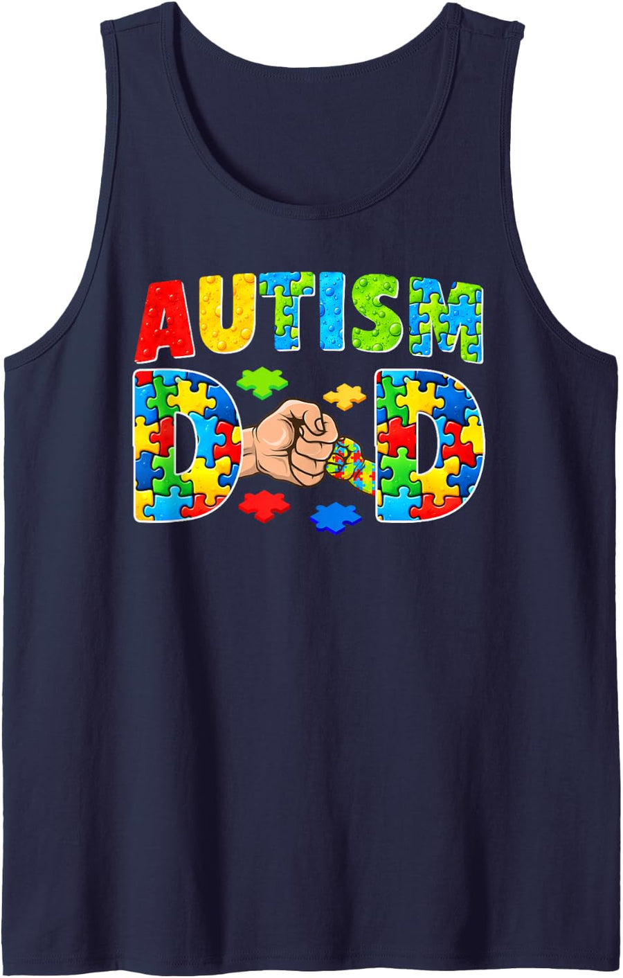 Men's Autism Dad of an Autism Warrior Father Autism Awareness Sleeveless Tank Top - Navy Blue