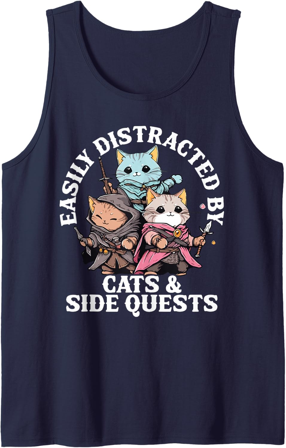 Cats Side Quest Distracted Tabletop Funny Men Women Kids Dad Tank Top - Navy Blue