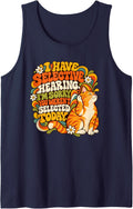 Selective Hearing Sarcastic Cat Funny Orange Tabby Saying Sleeveless Tank Top - Navy Blue