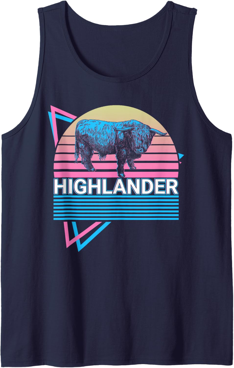 Highlander Scottish Highland Cow Retro Sleeveless Tank Top - Navy Blue