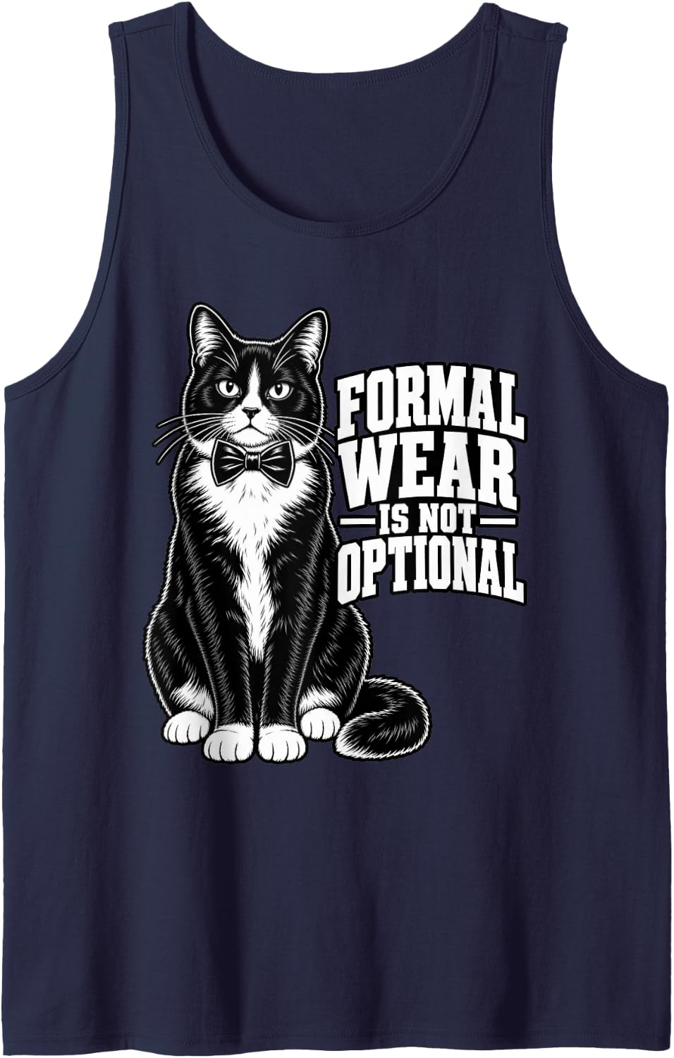 Tuxedo Cat Formal Wear is Not Optional Mom Funny Owner Kitty Sleeveless Tank Top - Navy Blue
