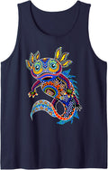 Axolotl Art Aztec Mexican Salamander Mexico Cinco De Mayo Sleeveless Tank Top - Navy Blue