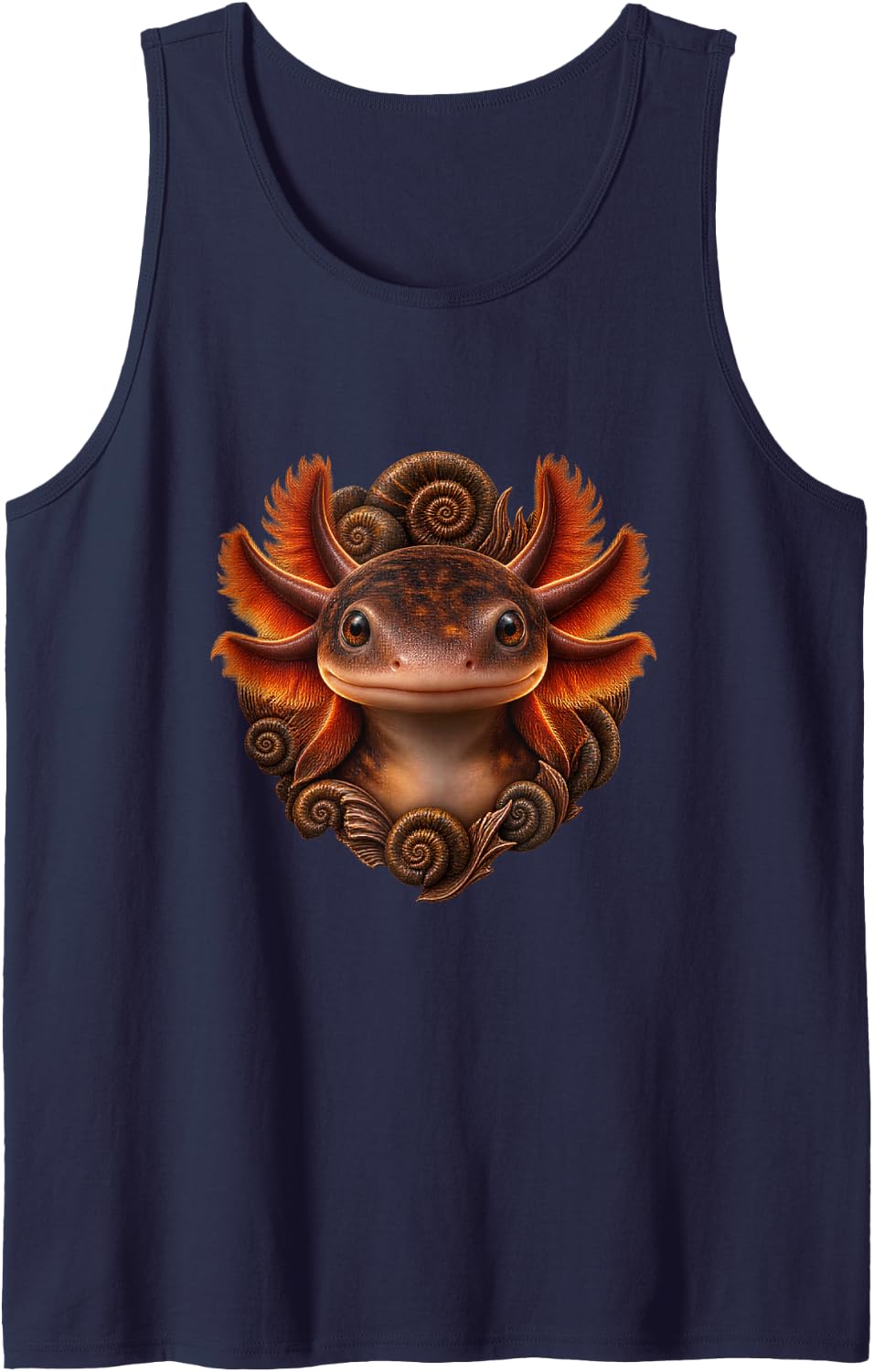 Axolotl with Brown Spiral Fossils Sleeveless Tank Top - Navy Blue