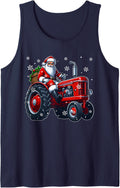 Santa Sunglasses Driving Tractor Christmas Driver Lover Sleeveless Tank Top - Navy Blue
