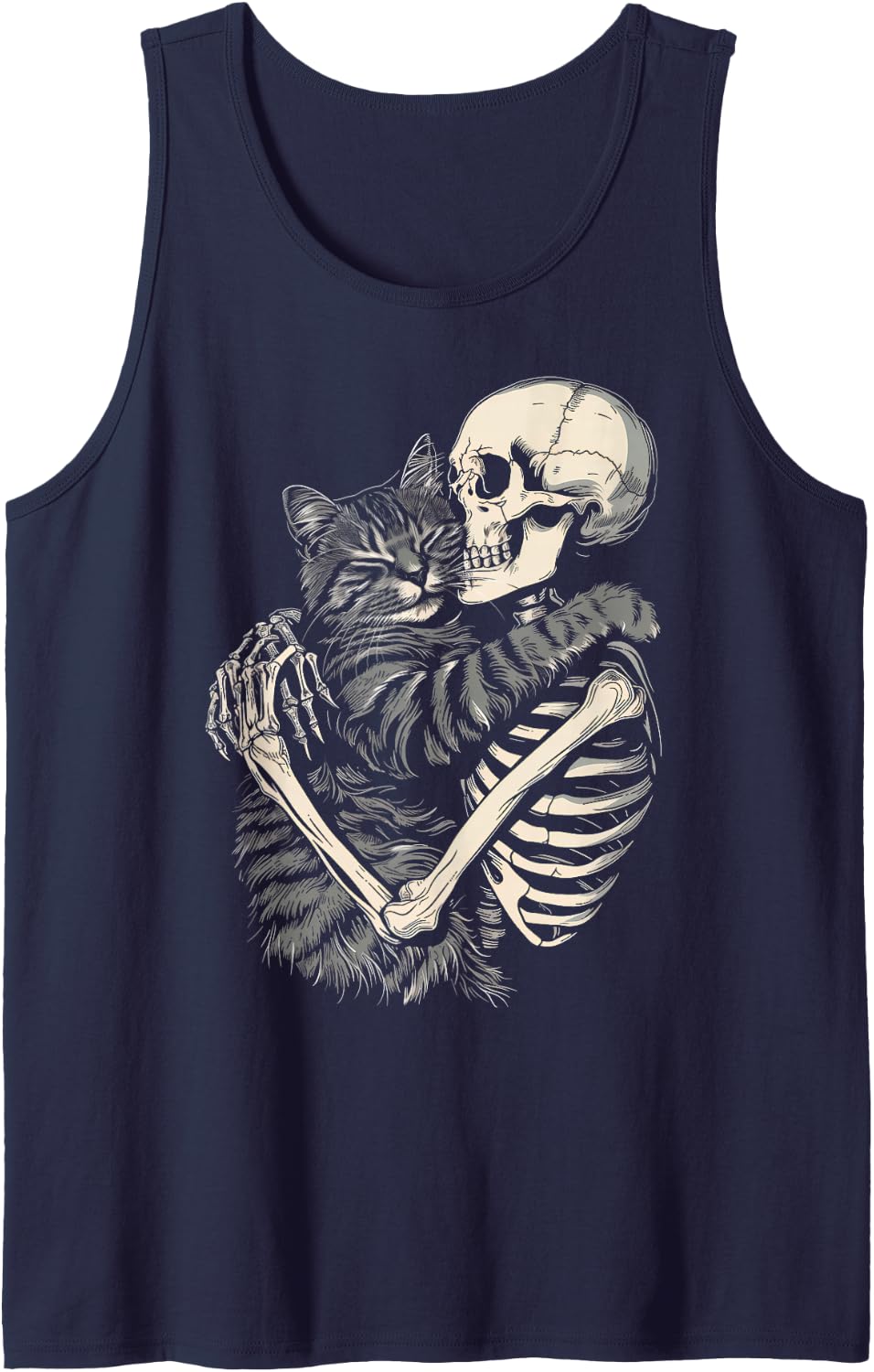 Skeleton Hugging Cat Halloween Cat Lover Cat Mom Dad Tank Top - Navy Blue