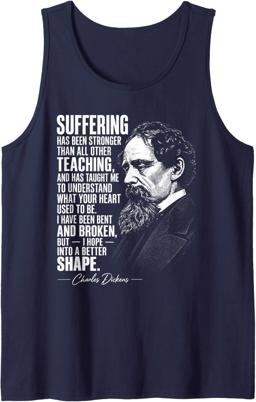 Dickens Minimalist Portrait Quote Charles Dickens Sleeveless Tank Top - Navy Blue