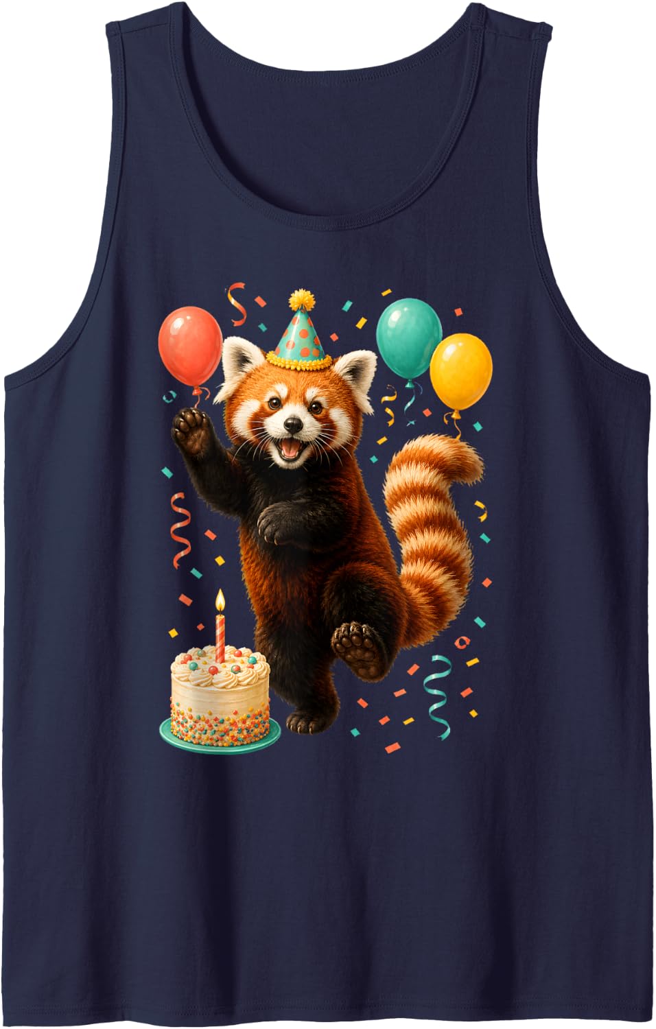 Red Panda Birthday Party Cute Animal Lover Funny Zoo Sleeveless Tank Top - Navy Blue