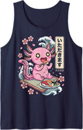 Axolotl Eating Sushi Sleeveless Tank Top - Navy Blue