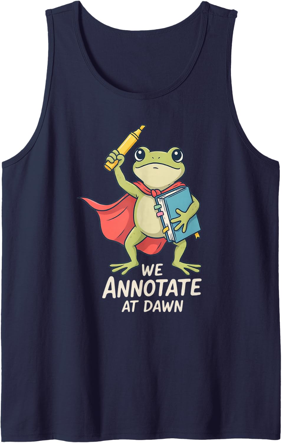 We Annotate At Dawn Frog Bold Reader Art Sleeveless Tank Top - Navy Blue
