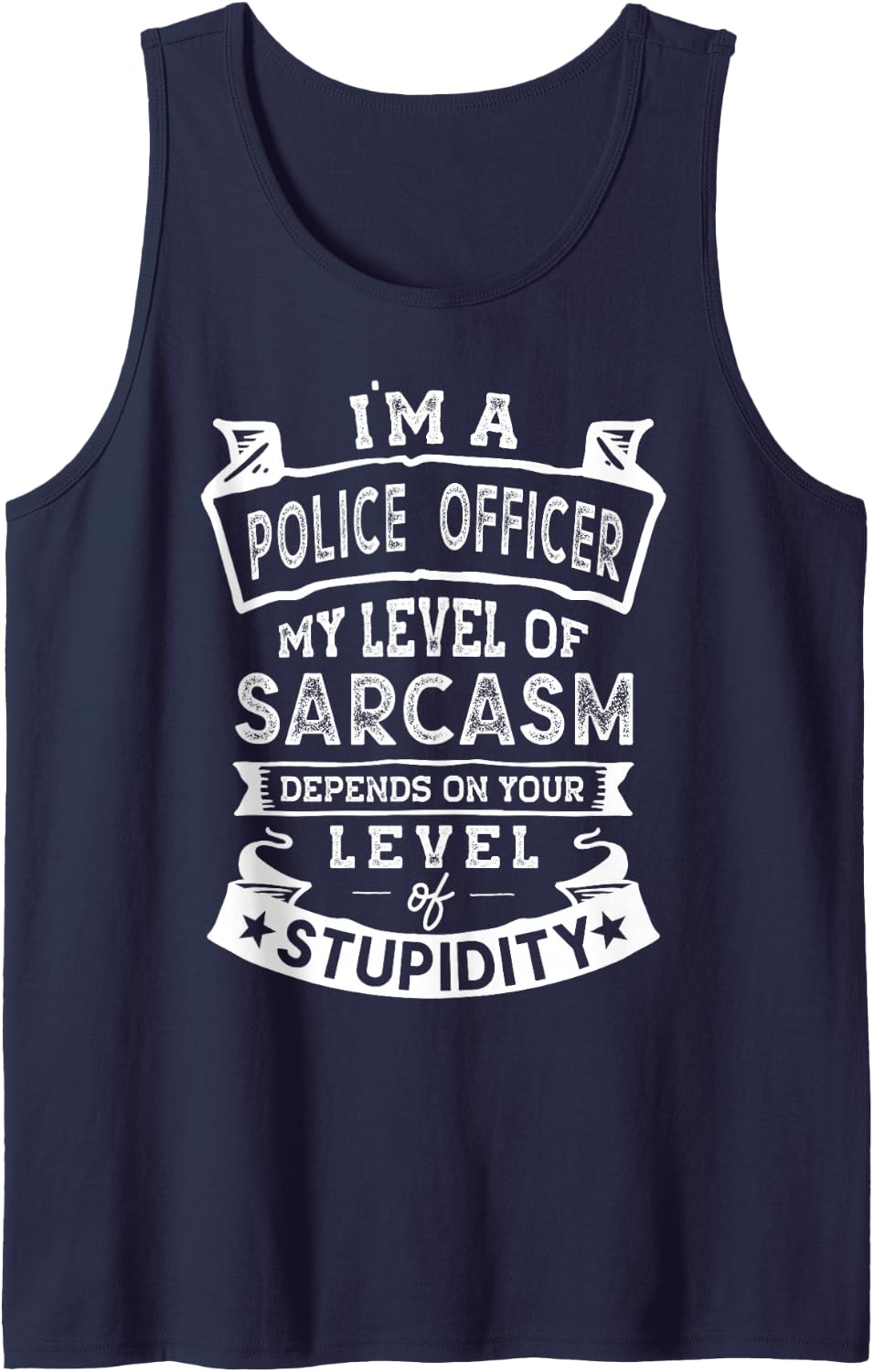 My Level of Sarcasm | Funny Police Officer Joke Sleeveless Tank Top - Navy Blue