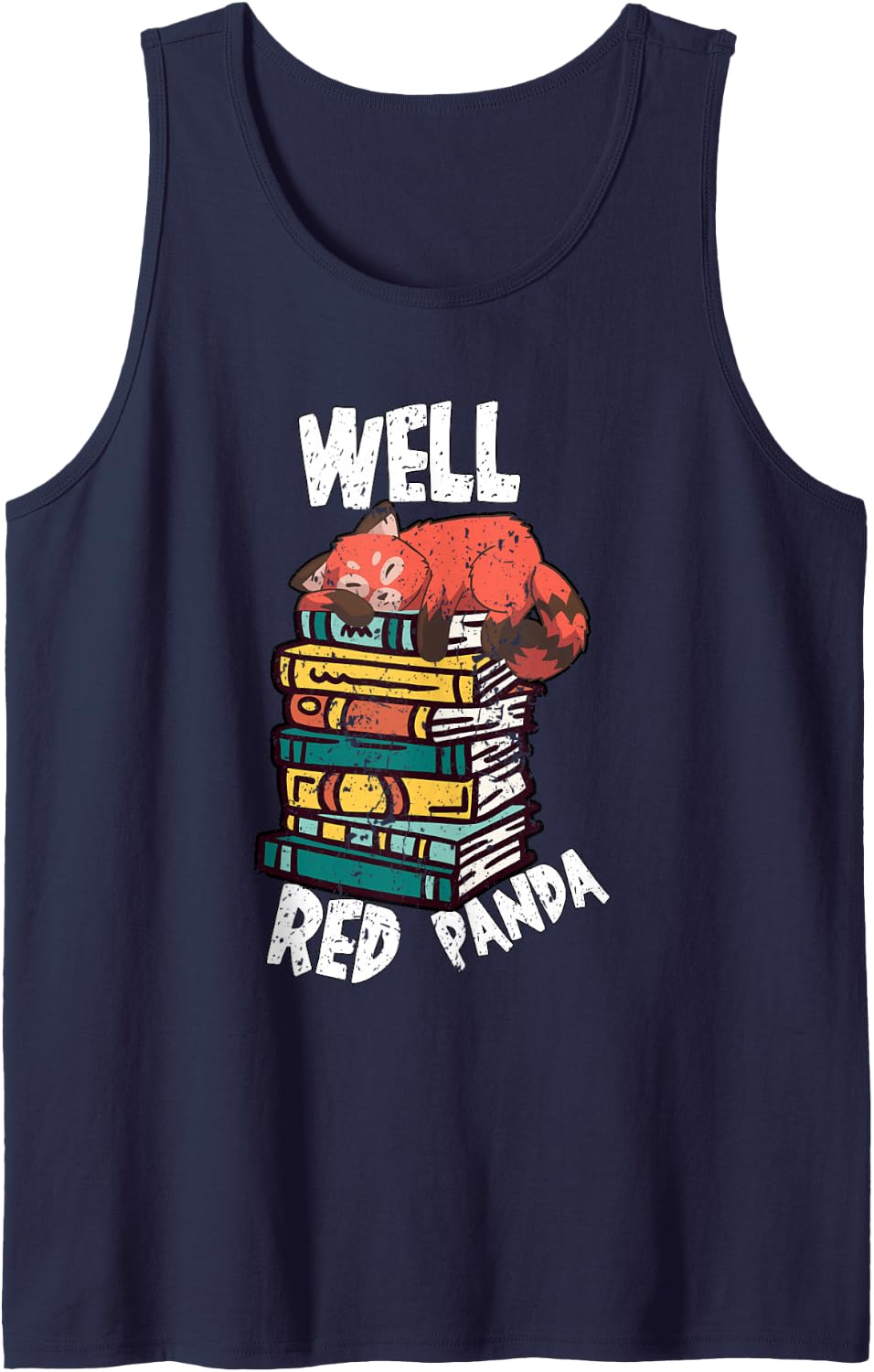 Well-Red Panda Book Lover Bookworm Red Panda Sleeveless Tank Top - Navy Blue