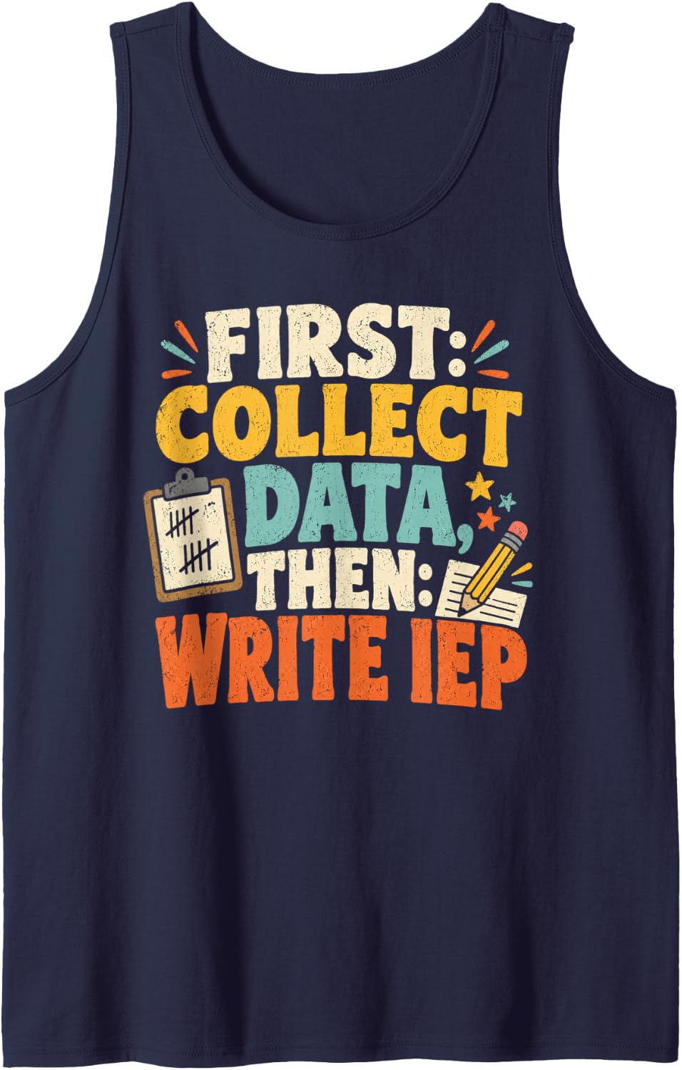 IEP Special Education Teacher Data Humor Sleeveless Tank Top - Navy Blue