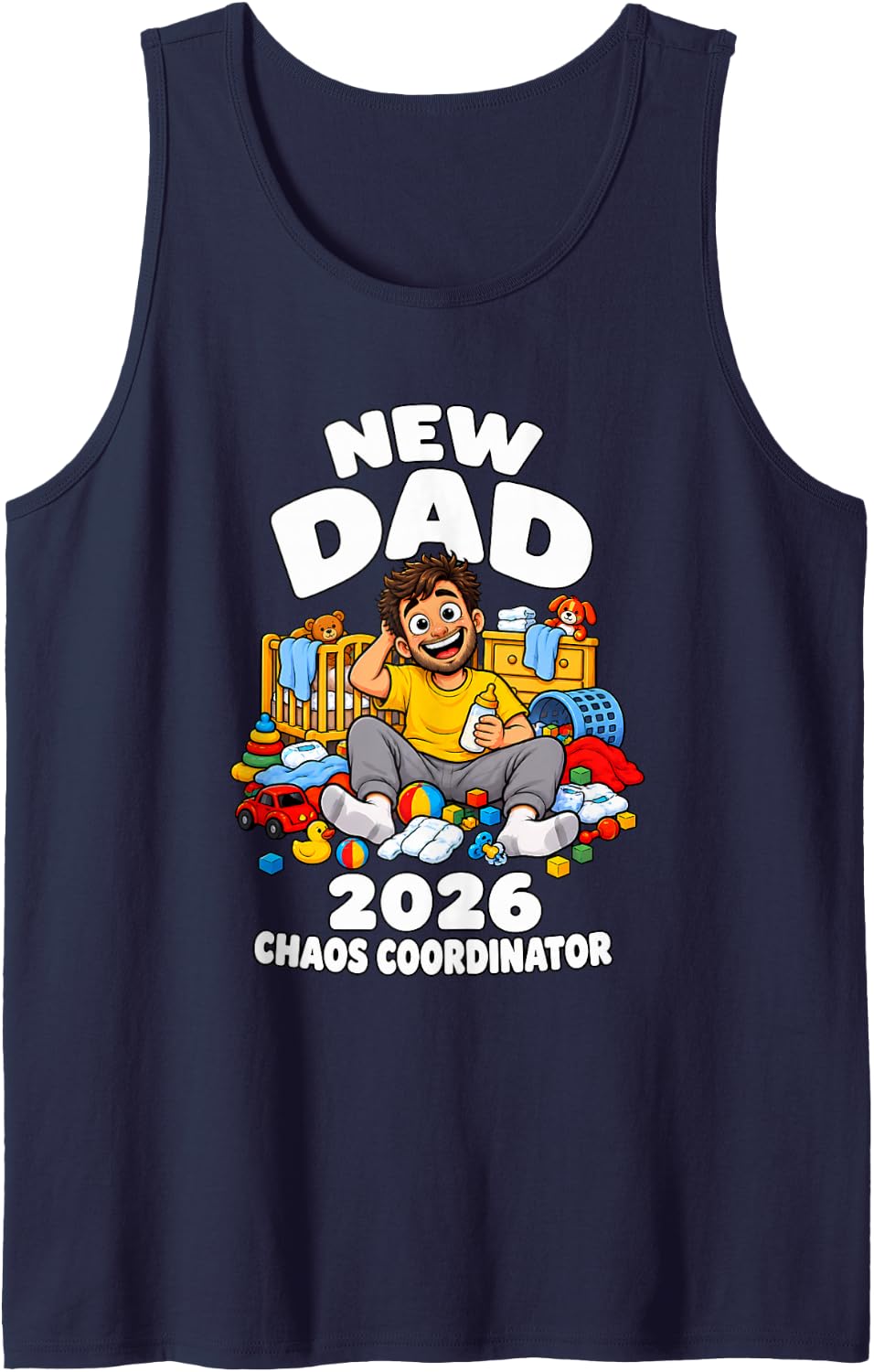 New Dad 2026 Chaos Coordinator Sleeveless Tank Top - Navy Blue