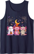 Cute Axolotl Ghost Witch Mummy Halloween Costume Axolotl Sleeveless Tank Top - Navy Blue