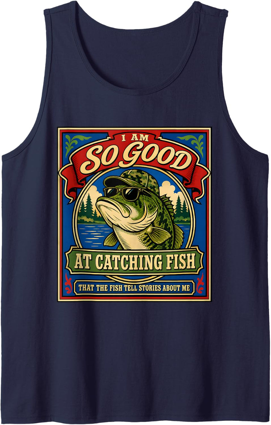 So Good At Catching Bass Funny Fisherman Fish Lake Stories Sleeveless Tank Top - Navy Blue