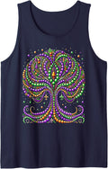 Mardi Gras Bead Tree Carnival New Orleans 2025 for Women Sleeveless Tank Top - Navy Blue