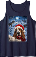 Basset Hound Dog Christmas Moon Night Starry Dinosaurs Xmas Tank Top - Navy Blue