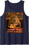 Funny Capybara Graphic Tee - Ramen Thief Tank Top - Navy Blue