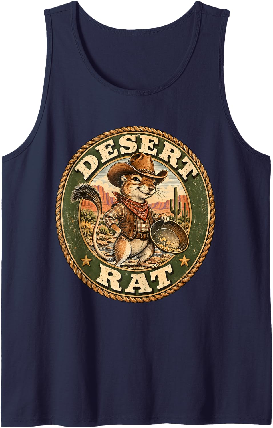 Desert Rat Cowboy Western Animal Sleeveless Tank Top - Navy Blue