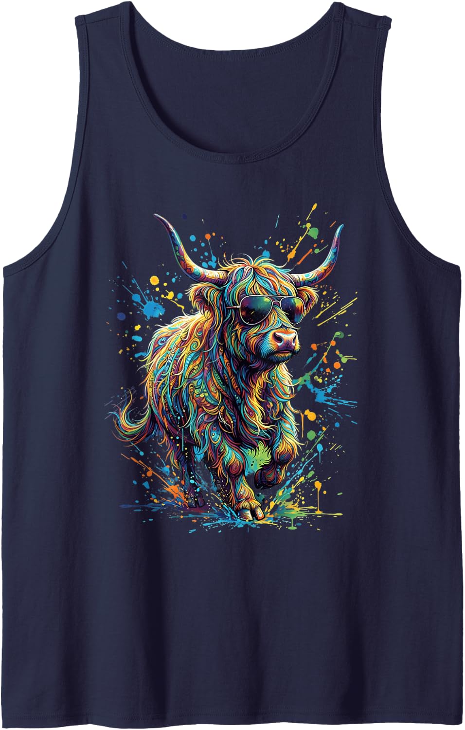 Highland Cow Graphic Scottish Highlander Cow Sleeveless Tank Top - Navy Blue