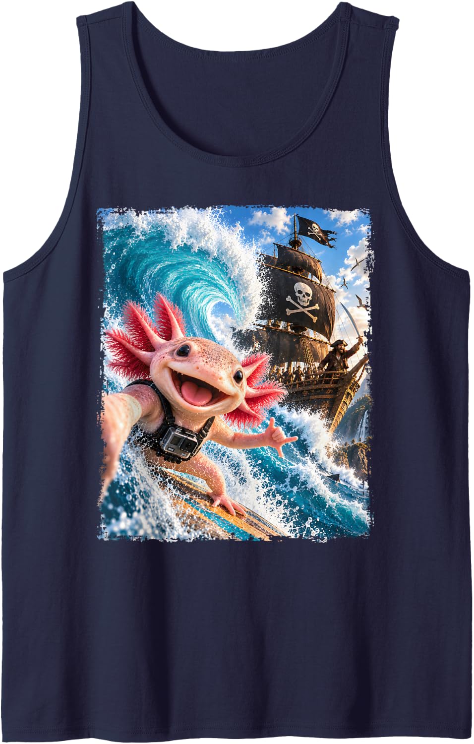 Funny Axolotl Sleeveless Tank Top - Navy Blue