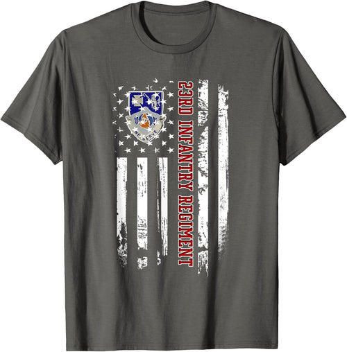 23rd Infantry Regiment Veteran USA Flag Veterans Day Xmas T-Shirt - Asphalt Grey