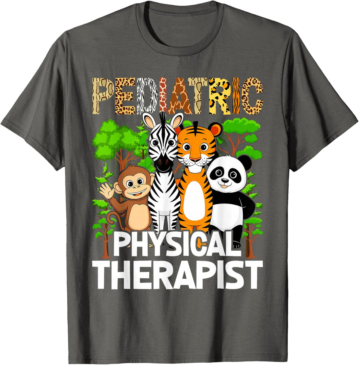 Pediatric Physical Therapist PT Therapy Cute Animals T-Shirt - Asphalt Grey