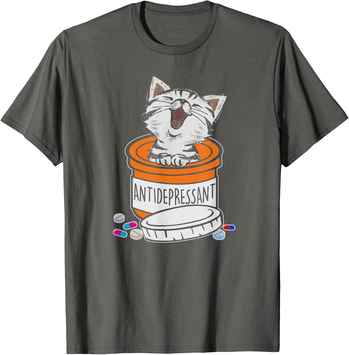 Cute Kitten Antidepressant Cat Funny Womens Cat T-Shirt - Asphalt Grey