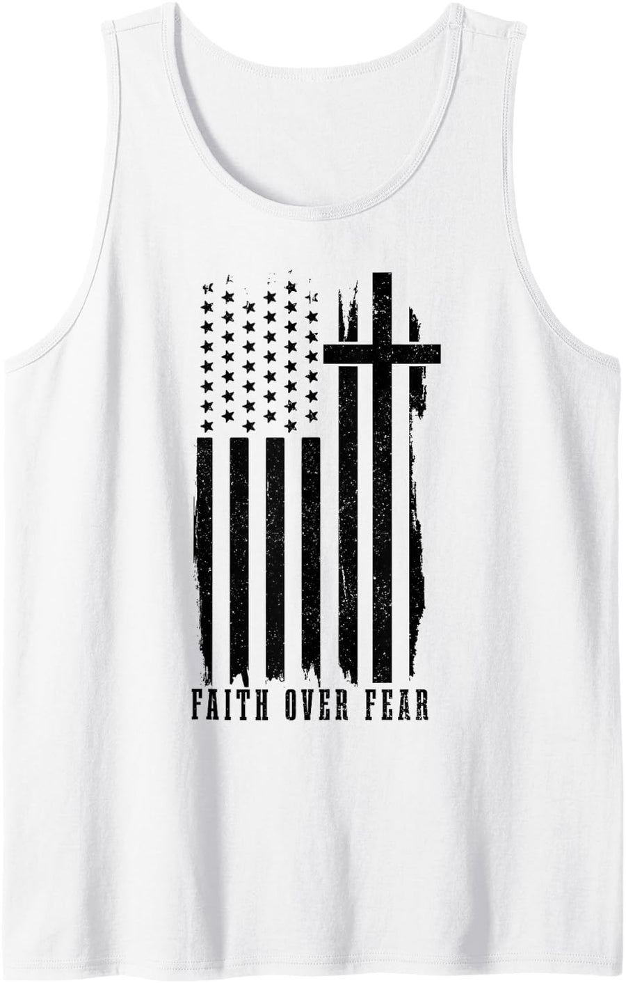 Faith Over Fear American Flag Jesus Patriotic Christian Tank Top - White