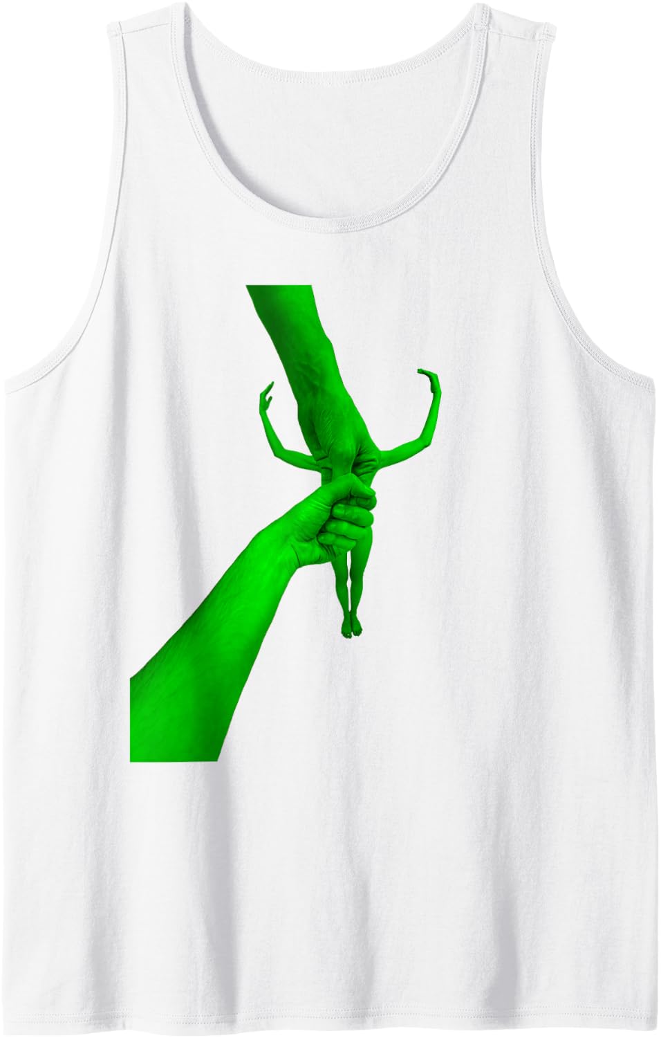 Abstract Surrealist Funny Green Interlocking Hands Meme Art Tank Top - White