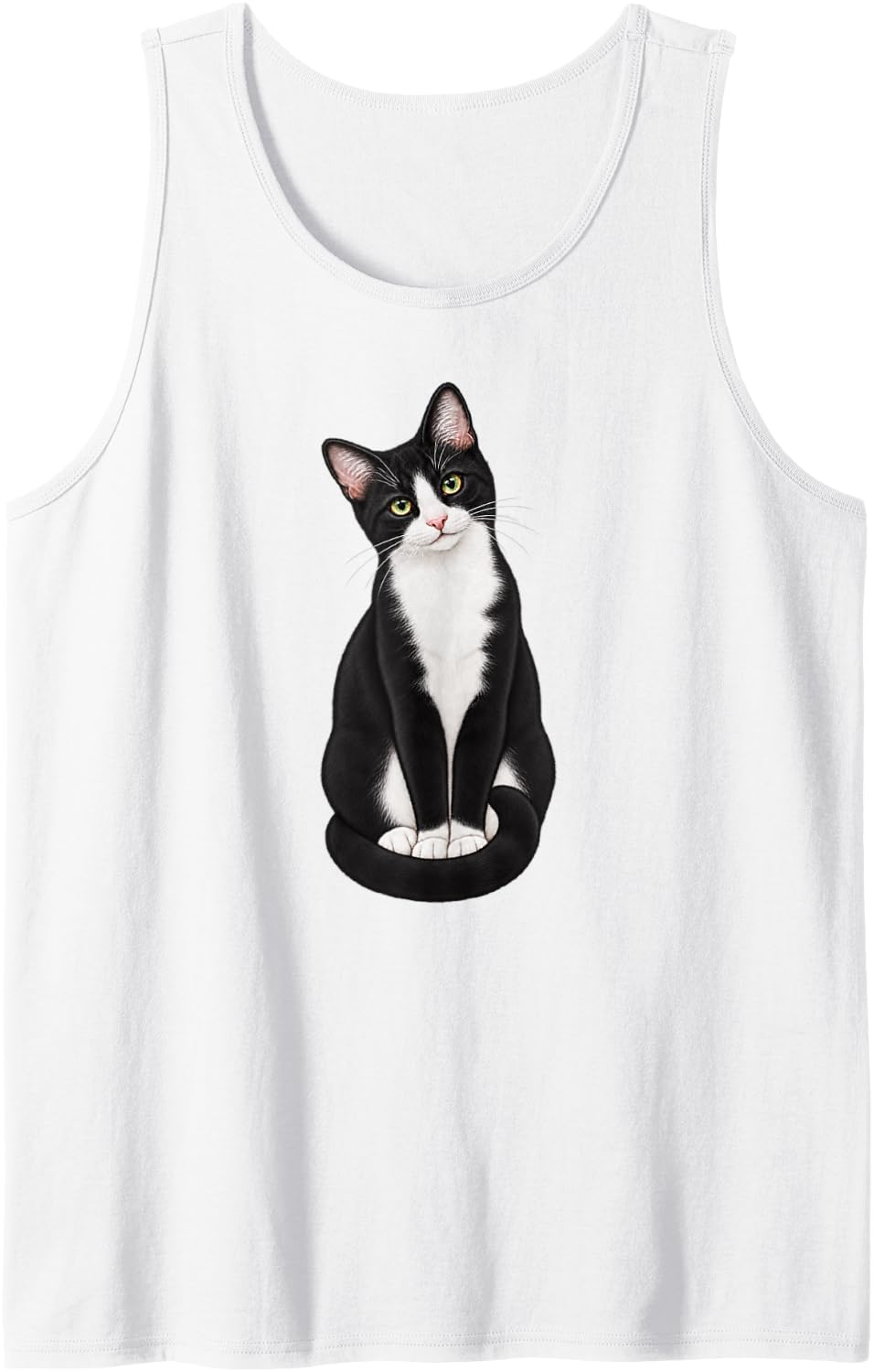Womens Girls Moms Sitting Portrait Black White Tuxedo Cat Sleeveless Tank Top - White