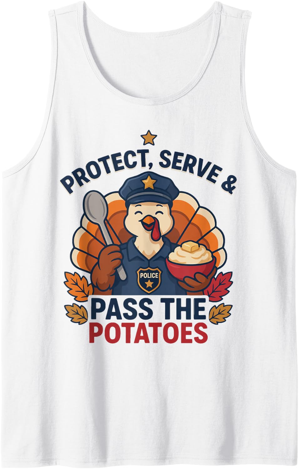 Thanksgiving Police Officer Sleeveless Tank Top - White