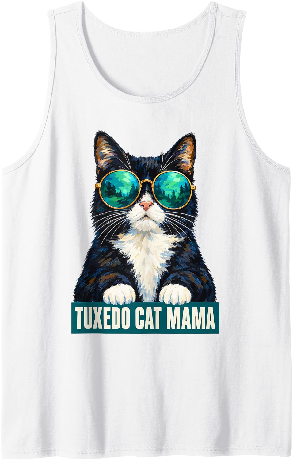 Tuxedo Cat Mama Funny Cat Mom Cat Lover Sleeveless Tank Top - White