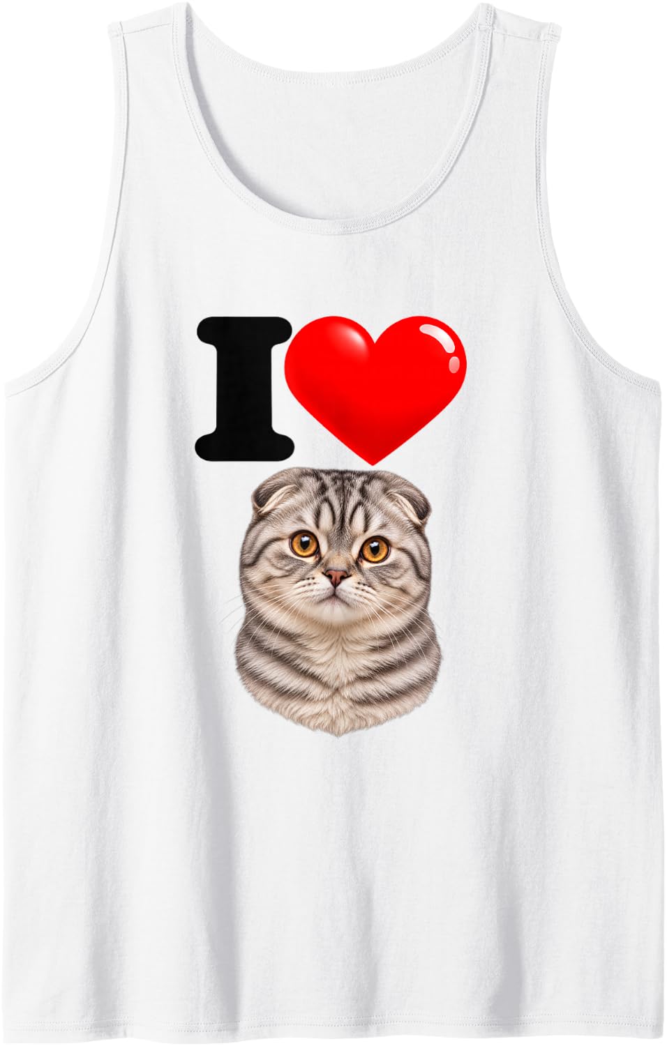I Love Scottish Fold Cute Cat Mom Dad Sleeveless Tank Top - White