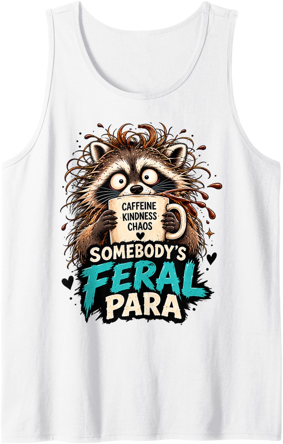 Somebody’s Feral para Classroom Support Raccoon Sleeveless Tank Top - White