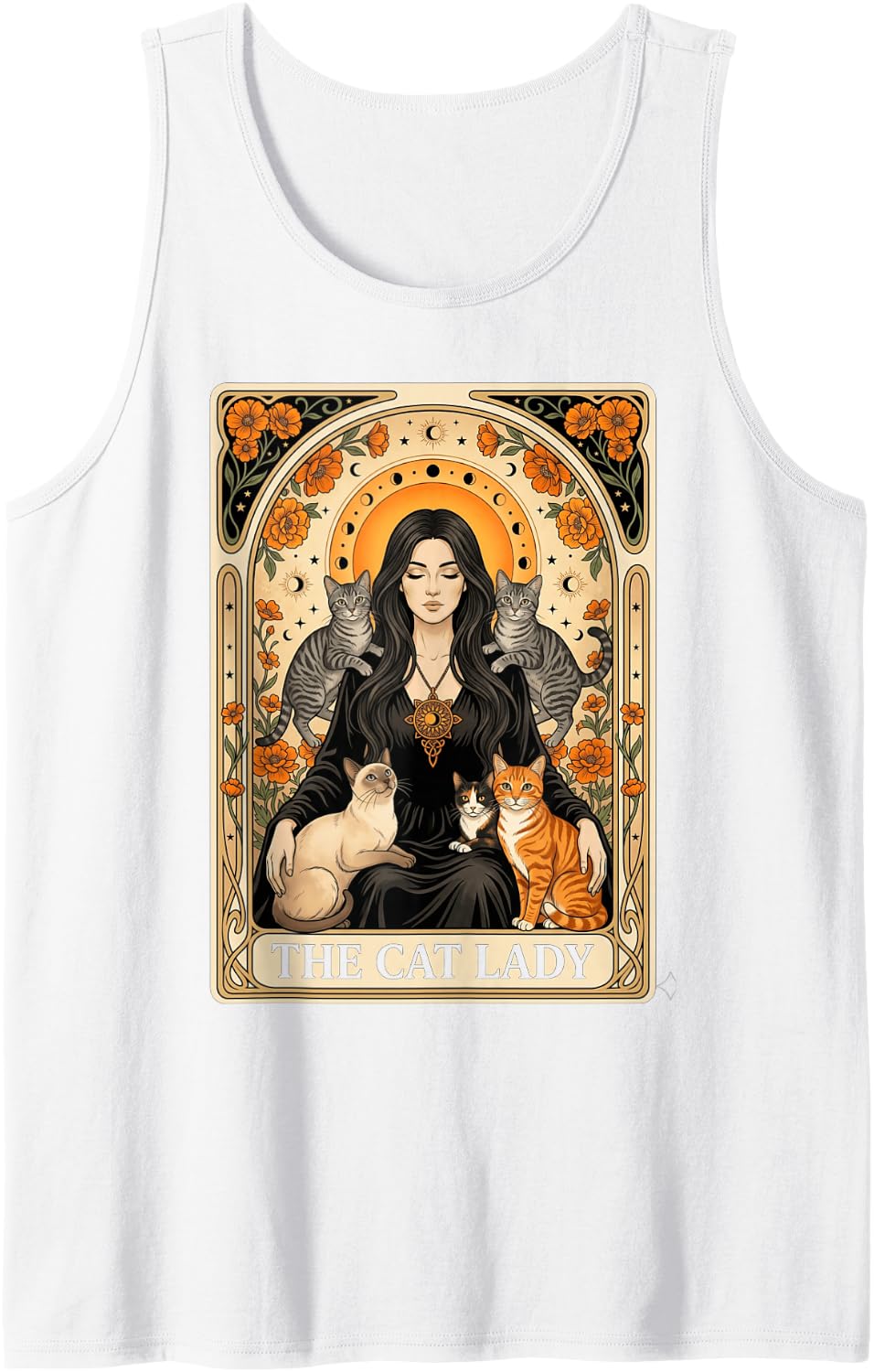 The Cat Lady Tarot Card Art Nouveau Cat Mom Tank Top - White