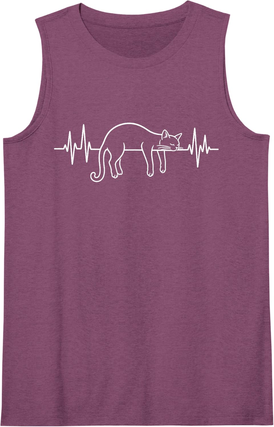 Lazy Cute Cat Heartbeat Cat Lover Animal Silhouette Cat Mom Sleeveless Tank Top - Purple