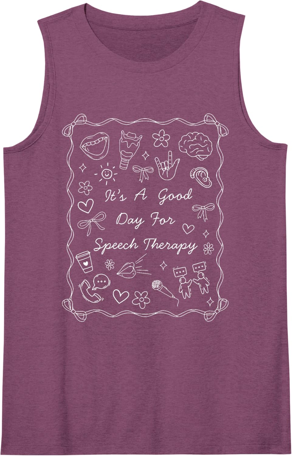 Stamp Coquette Bow It's A Good Day for Speech Therapy SLP Sleeveless Tank Top - Purple
