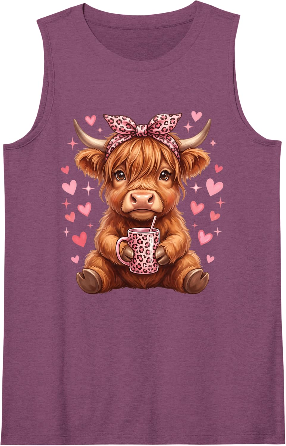 Highland Cow Coffee Women Coquette Bow Cute Sleeveless Tank Top - Purple