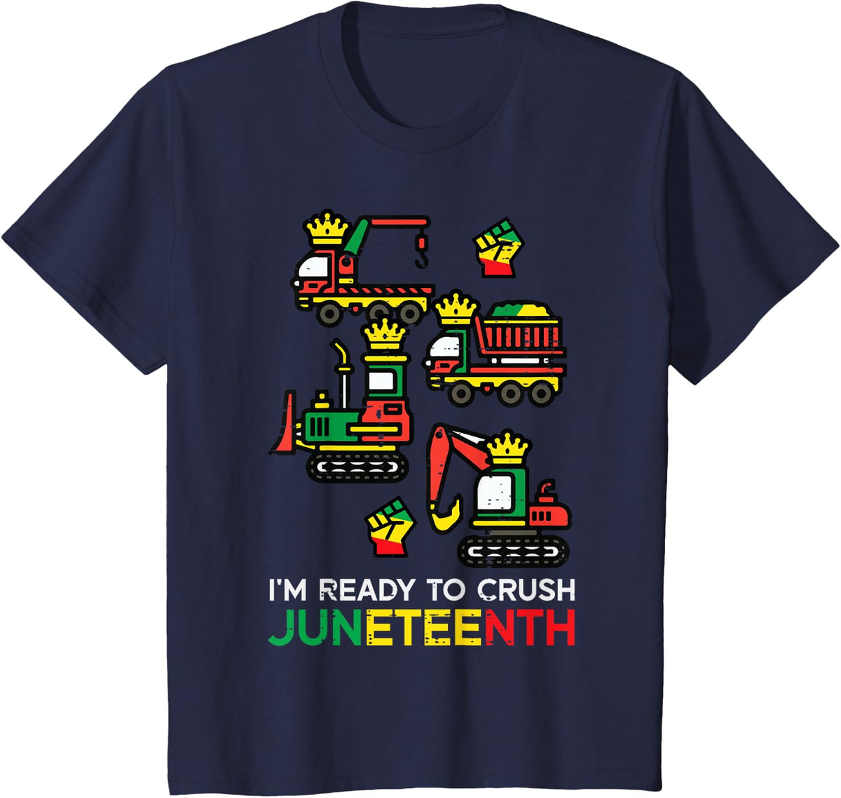 Juneteenth Construction Trucks T-Shirt Tee for Boys Toddlers Black History - Navy Blue