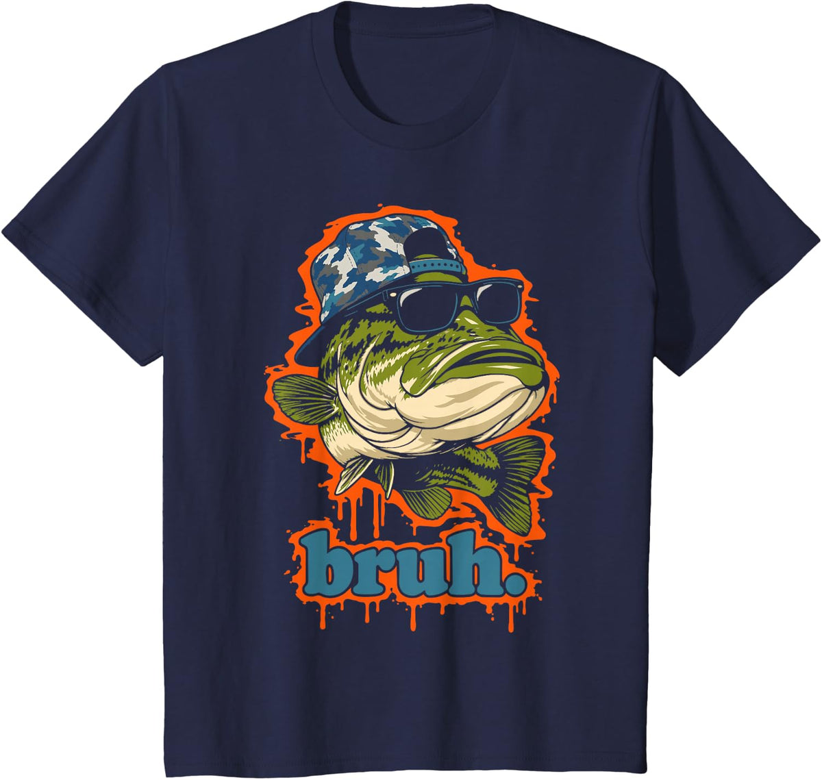 Funny Fishing Bruh Bass Fisher T-Shirt - Navy Blue
