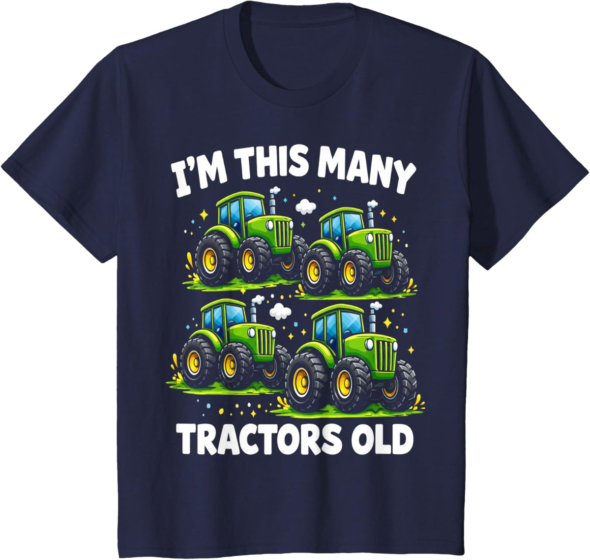 Kids Four Tractors 4yr 4th Birthday 4 Year Old Boys Gifts T-Shirt - Navy Blue