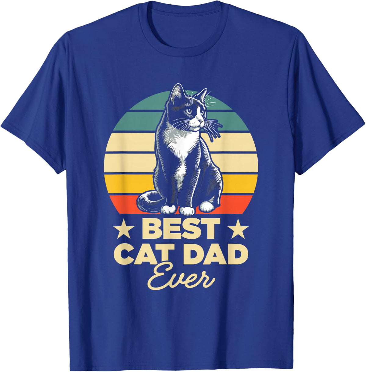 Best Cat Dad Ever Tuxedo Cat Dad Tuxedo Cat Owner Retro T-Shirt - Royal Blue