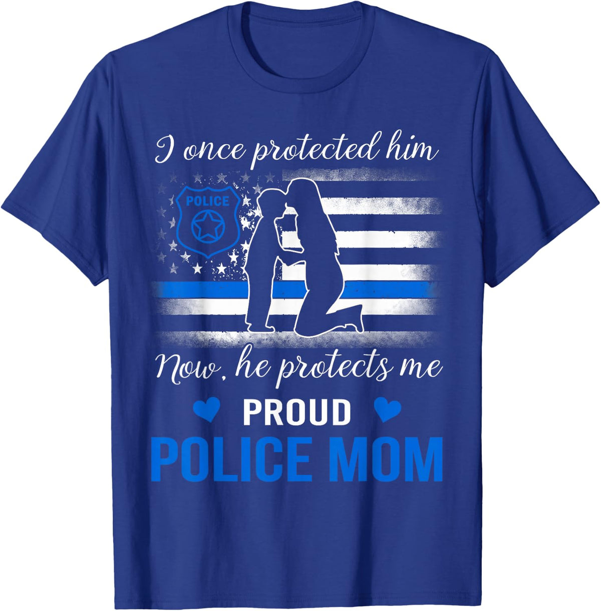 Thin Blue Line American Flag Proud Police Mom T-Shirt - Royal Blue