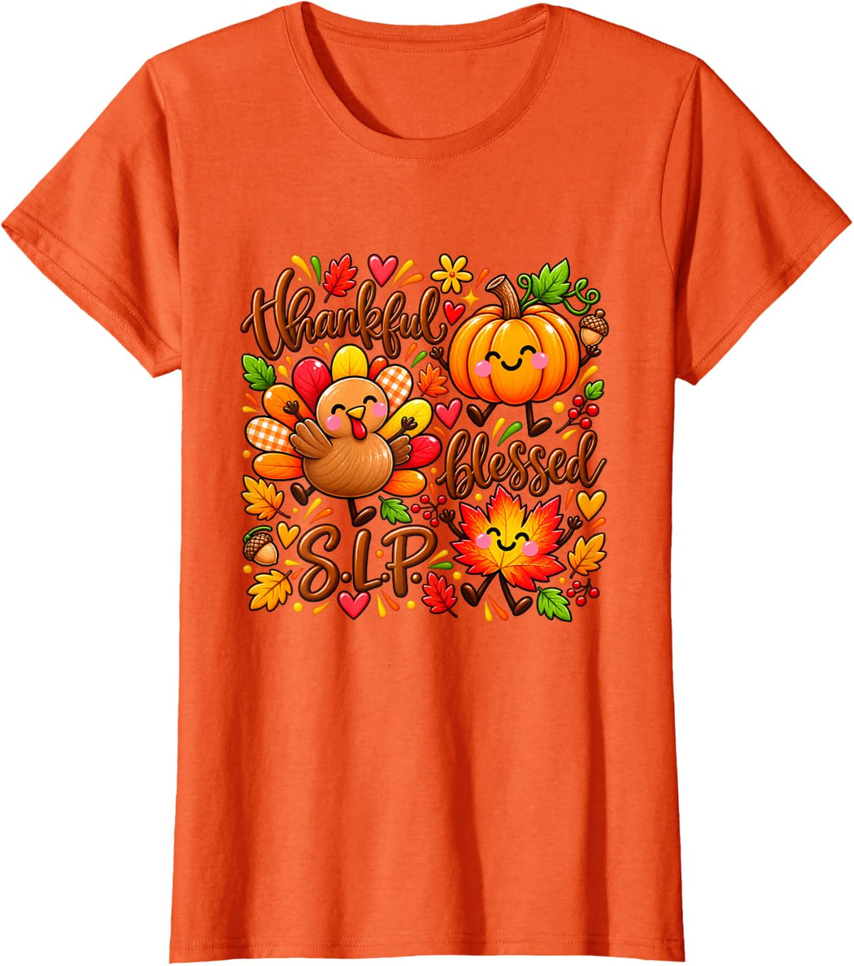 Thankful Blessed SLP Fall Speech Therapy Thanksgiving Humor T-Shirt - Orange