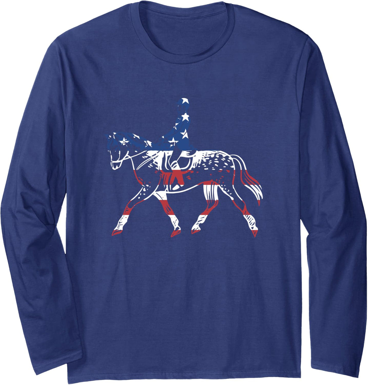 Rider Us Flag Dressage Long Sleeve T-Shirt - Adult Unisex Navy Blue