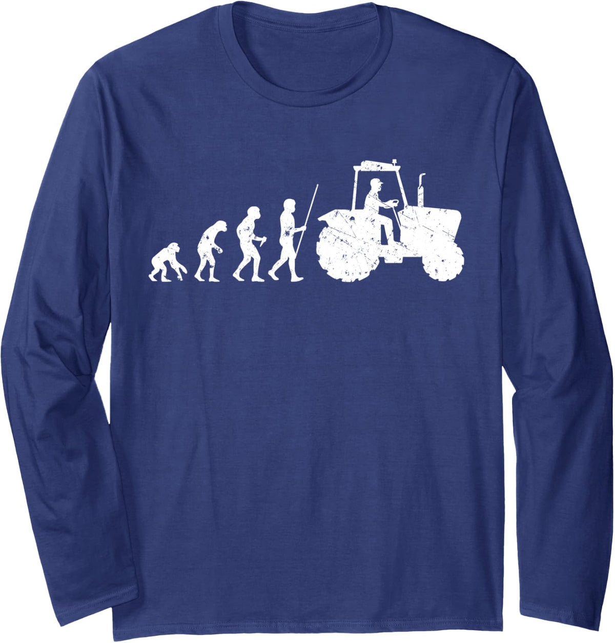 Tractor Driver Evolution Corn Farmer Rancher Agriculturist Long Sleeve T-Shirt - Adult Unisex Navy Blue