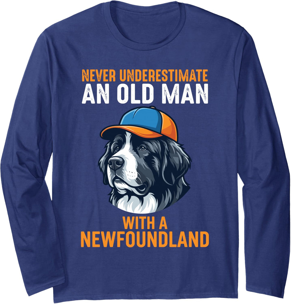 Cool Newfoundland Art for Grandpa Men Newfie Newfoundland Long Sleeve T-Shirt - Adult Unisex Navy Blue